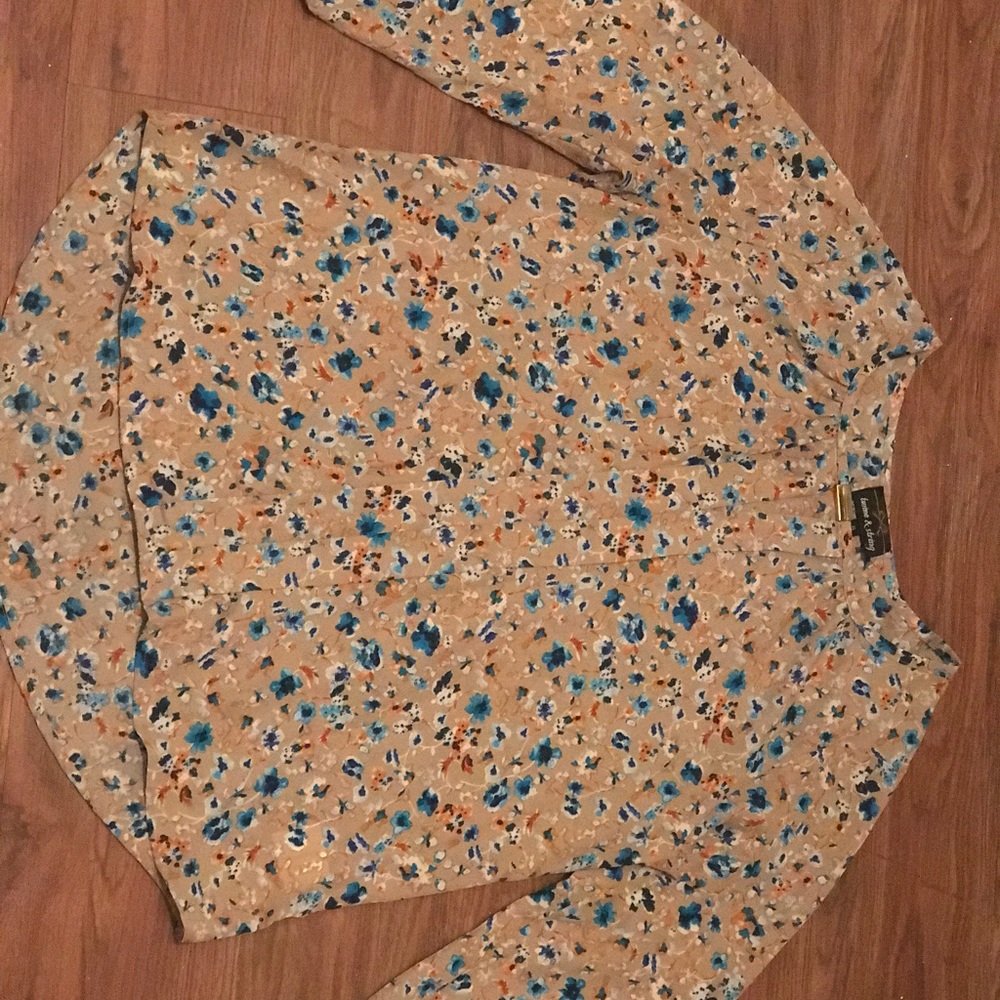 Tan floral print blouse